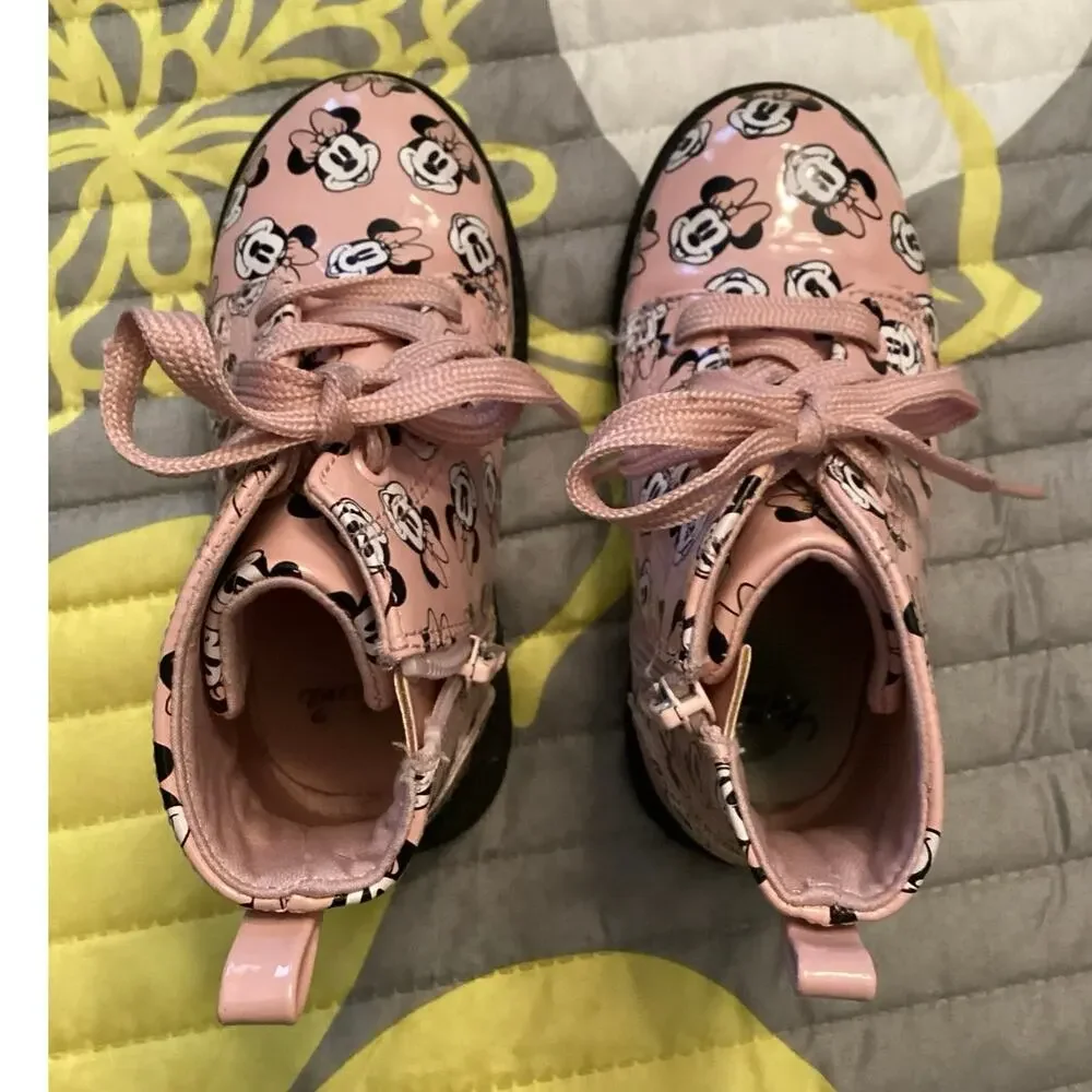 Disney Pink Minnie Mouse Toddler Combat Boots Sz 8